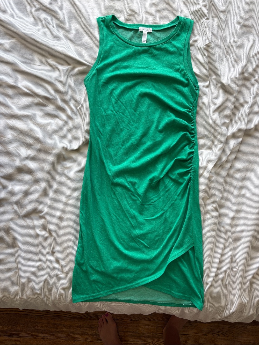 Leith Emerald Green Sleeveless Ruched Side Knit Dress